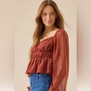 Altar’d State Carolina Ruffle Long Sleeve Babydoll Top Size XXL EUC